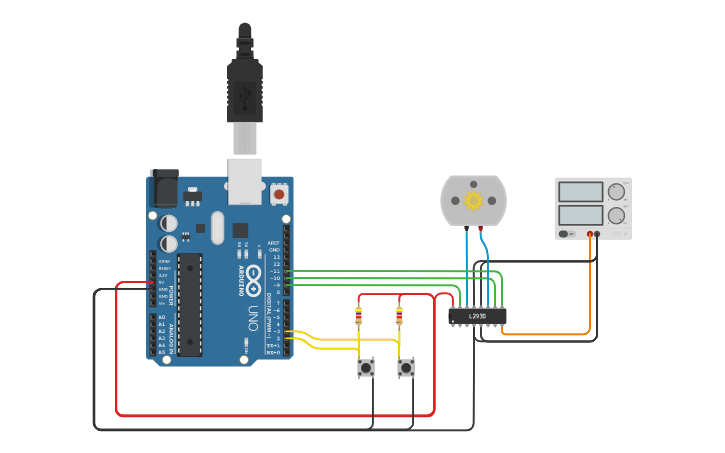 Circuit design [EX17] Arduino switch control DC motor - Tinkercad