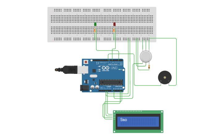 Circuit design Smoke sensor alarm - Tinkercad