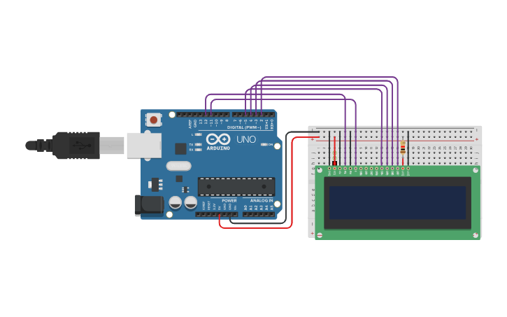 Circuit design 16x2 LCD with Arduino UNO - Tinkercad