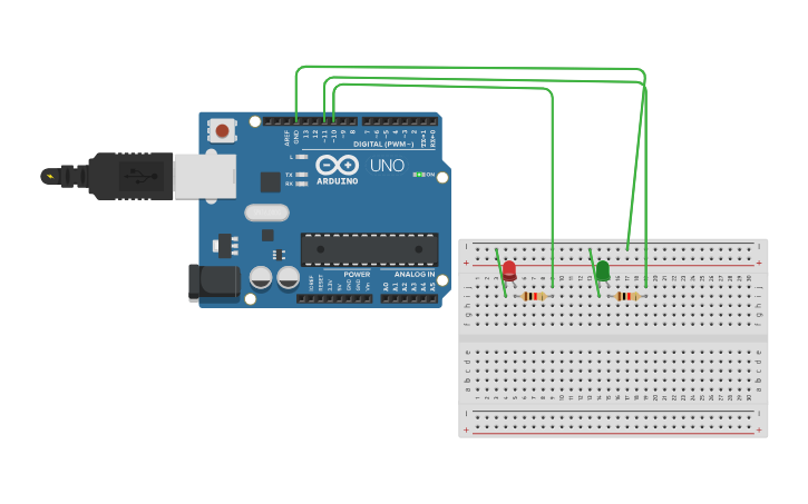 Circuit design 2 leds alternados - Tinkercad