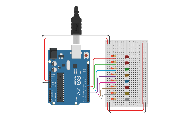 Circuit design Led Light Show - Tinkercad