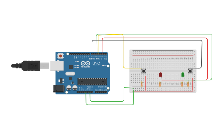 Circuit design Circuit with Multiple Push Buttons and LEDs - Tinkercad