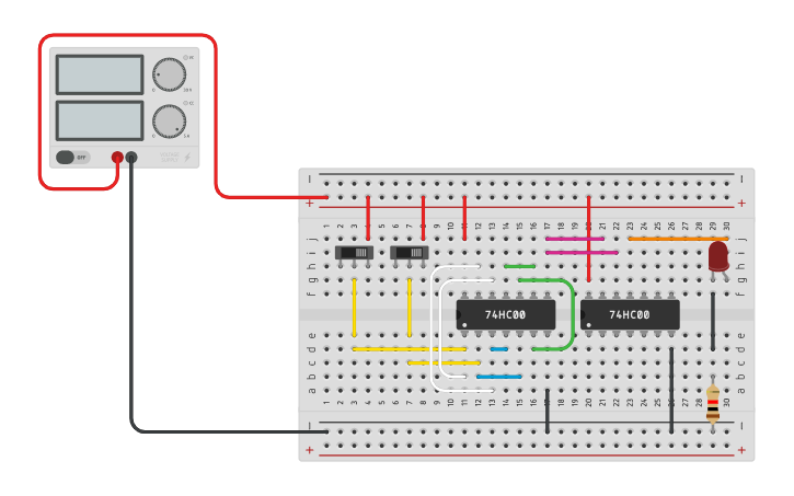Circuit design XNOR using NAND Gates - Tinkercad