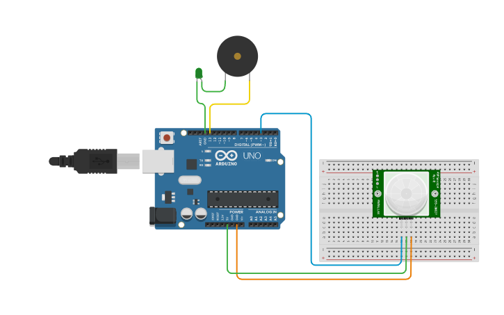 Circuit design PIR SENSOR BASED PROJECT ( MOTION SENSOR ) - Tinkercad