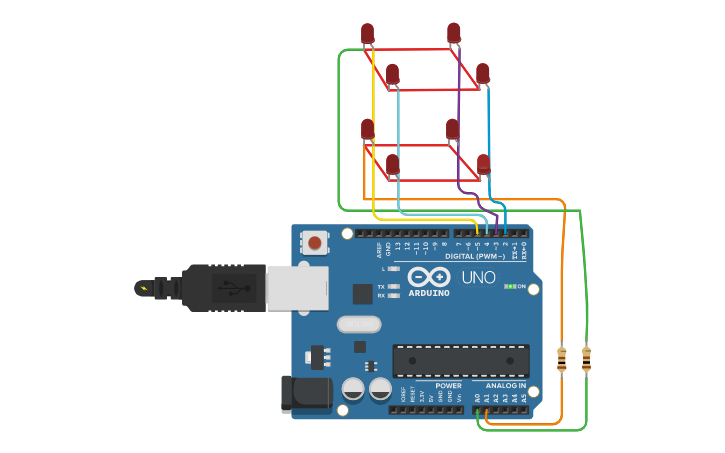 Circuit design LED Cube 2x2x2 - Tinkercad