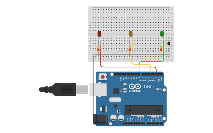 Circuit design Semáforo Arduino - Tinkercad