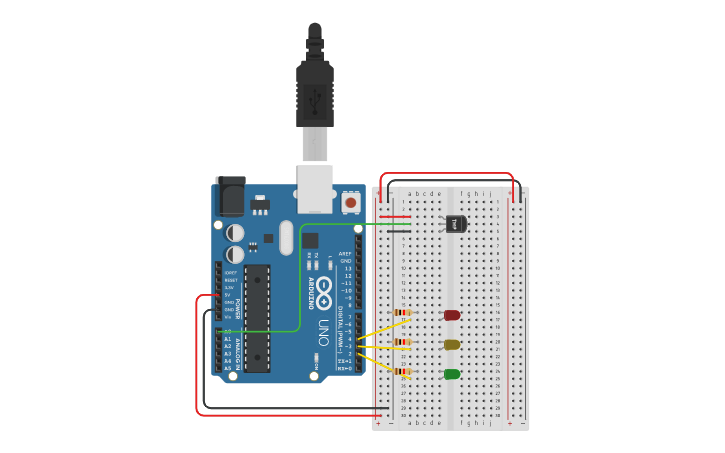 Circuit design Práctica Arduino y Sensor de Temperatura - Tinkercad
