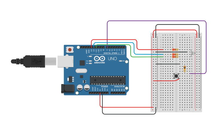 Circuit design Push Button RGB LED - Tinkercad