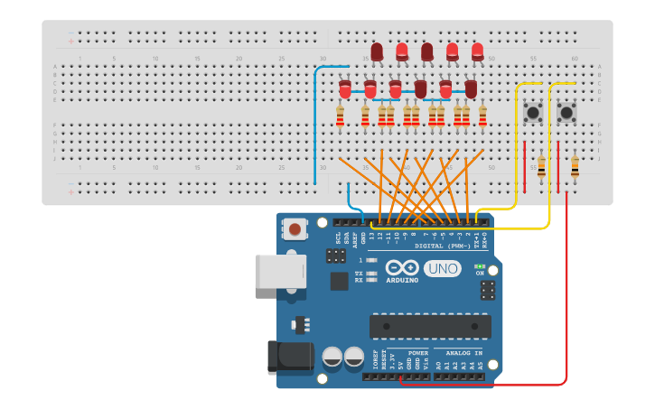 Circuit design Simple Binary clock - Tinkercad