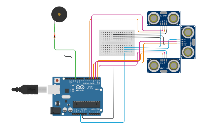 Blinder Arduino Circuit design Smart blind stick using Arduino - Tinkercad