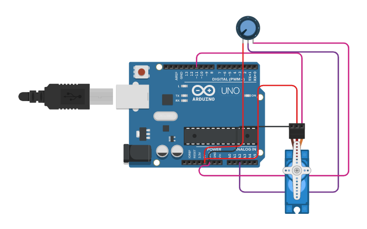 Circuit design Rotate Servo motor with Potentiometer - Tinkercad
