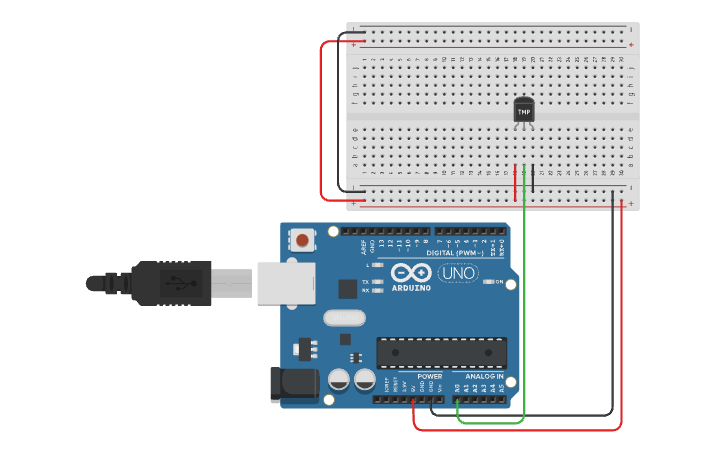 Circuit design TMP Temperature Sensor Arduino - Tinkercad
