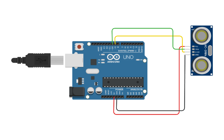 Circuit design Ultrasonic Sensor with Arduino using TinkerCAD - Tinkercad