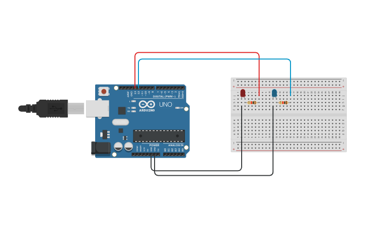 Circuit design flashing lights - Tinkercad