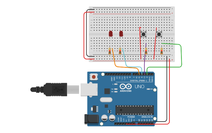 Circuit design 10.2 Switch the second LED - Tinkercad