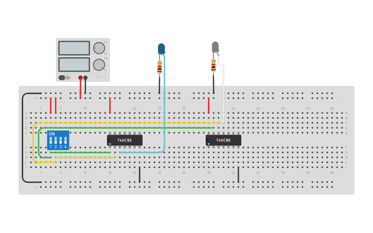 Circuit design Half adder - using basic gates - Tinkercad