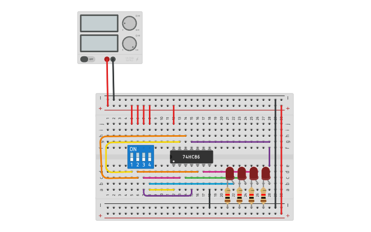 Circuit design 4 bit binary to gray code converter - Tinkercad