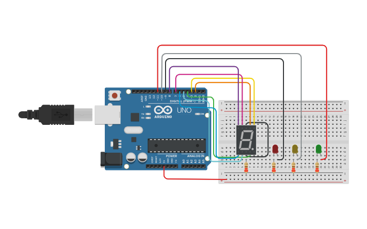 Circuit design 7 segment display - Tinkercad