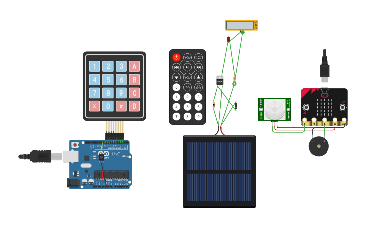 Circuit design KEYPAD, IR REMOTE CONNECTS CODES - Tinkercad