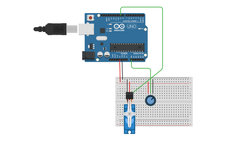 Circuit design Servo Motor control with pot. - Tinkercad