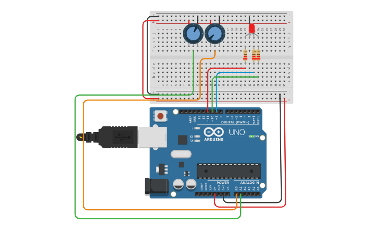 Circuit design RGB LED - Tinkercad