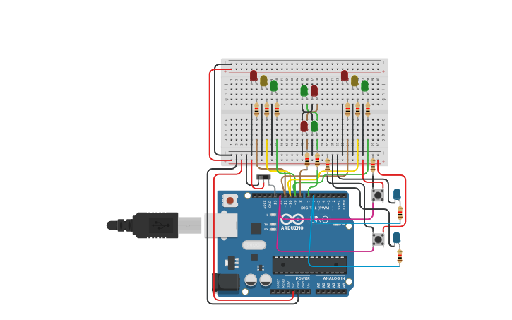 Circuit design Traffic Light - Tinkercad
