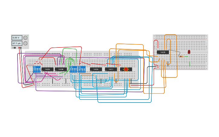 Circuit design 2x4 decoder - Tinkercad