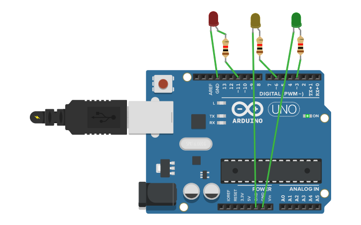 Circuit design Traffic Light Controller - Tinkercad