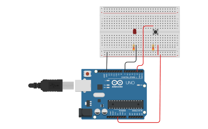 Circuit design LED + Button - Tinkercad