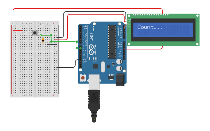Circuit design Counter with LCD - Tinkercad