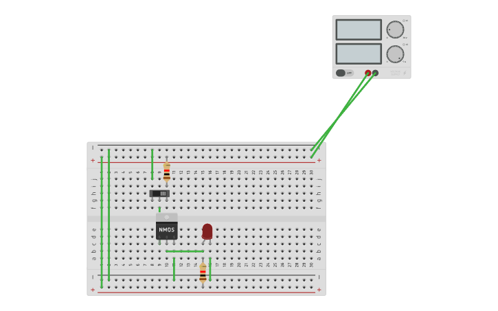 Circuit design NOT gate using NMOS - Tinkercad