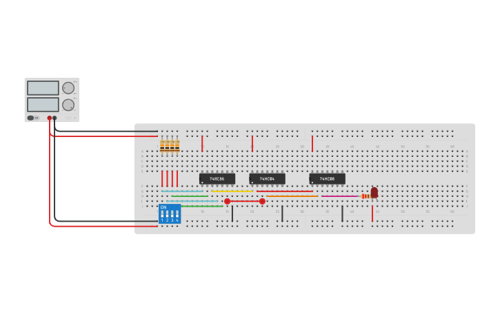 Circuit design comparador de 4 bits - Tinkercad