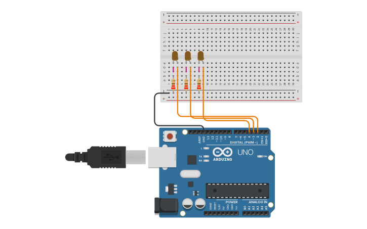 Circuit design RUNNING 3 LED - Tinkercad