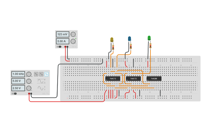 Circuit design JK FLIP FLOP 3 BIT COUNTER - Tinkercad