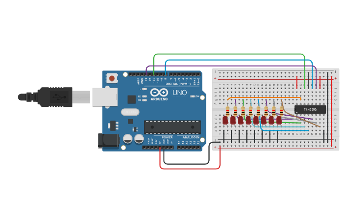 Parallel Shift Resistor Arduino Circuit design Arduino with Shift Resistor - Tinkercad