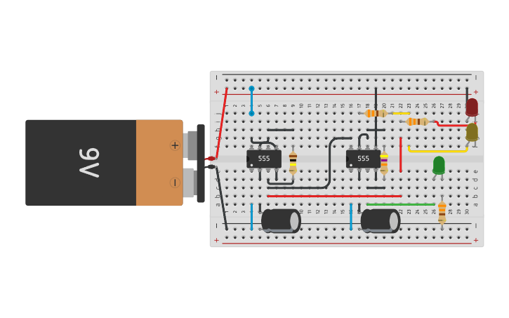 Circuit design Traffic Light Circuit using 555 IC - Tinkercad