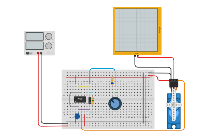 Circuit design Servo Motor 555 - Tinkercad