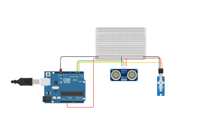 Circuit design servo and ultrasonic - Tinkercad