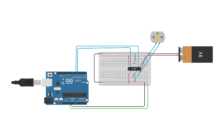 Circuit design DC motor and H-bridge - Tinkercad
