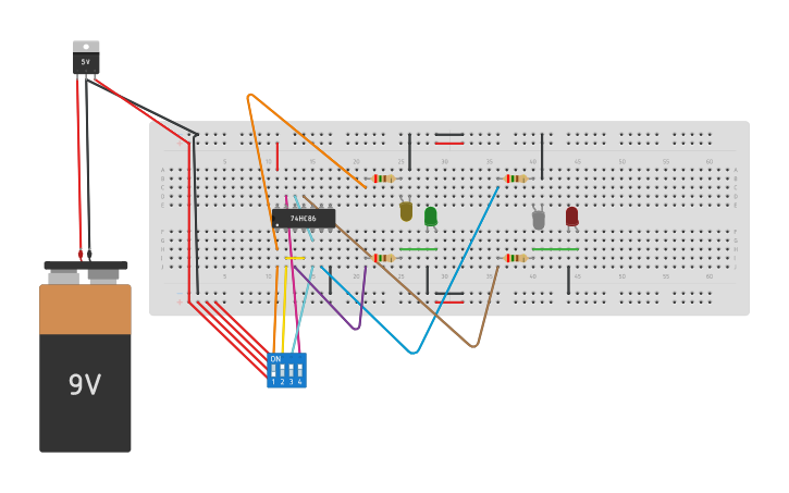 Grey Order Code Circuit design 4. Binary to Gray Code Conversion(71) - Tinkercad