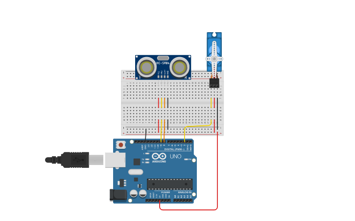 Circuit design Ultrasonic distance sensor servo - Tinkercad