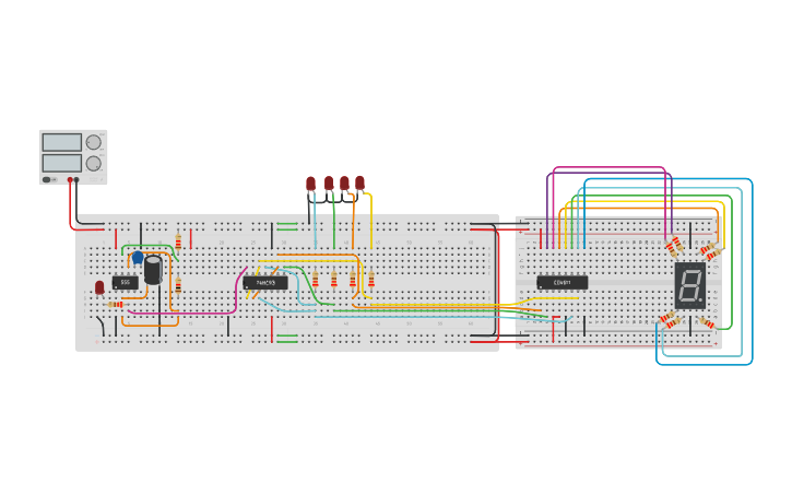 Circuit design 74HC93 counter 0-9 - Tinkercad