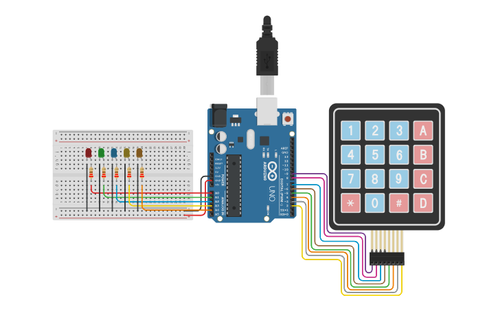 Circuit design LED Color Code using Keypad (Activity 4) - Tinkercad
