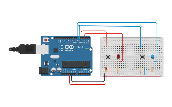 Circuit design Multiple Push Buttons and LEDs_Gacad - Tinkercad