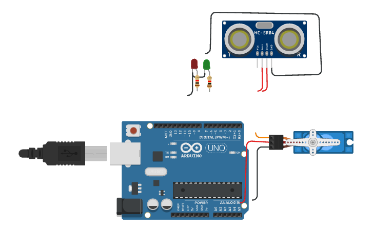 Ld2 Design Circuit design LD2-COCHERA AUTOMATICA CON SENSOR - Tinkercad