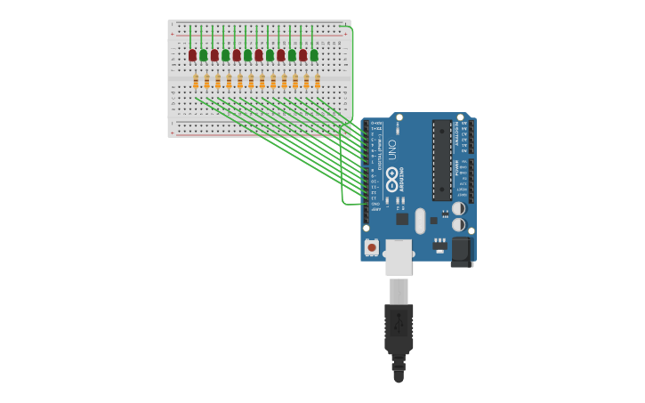 Circuit design flshing lights - Tinkercad