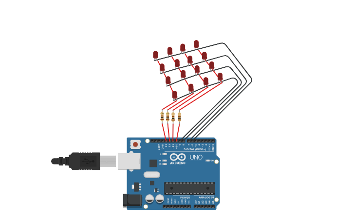 Circuit design Lesson - 4x4 LED Matrix - Tinkercad