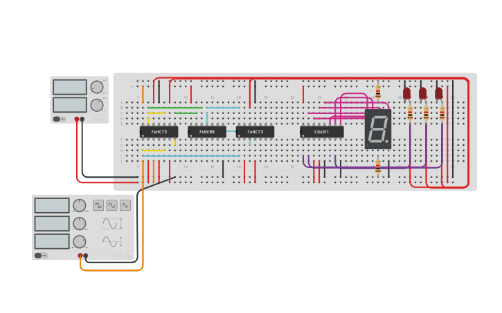 Circuit design 3 bit Synchronous DOWN counter - Tinkercad