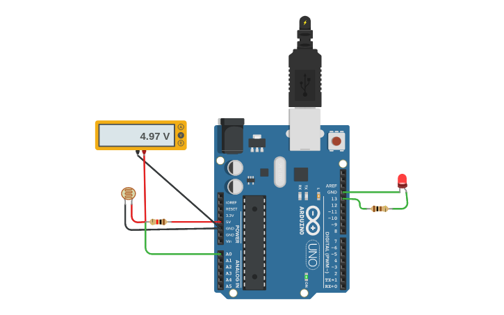 Circuit design Photoresister interfacing with LED - Tinkercad