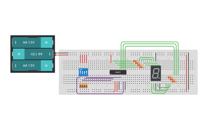Circuit design B419052 - BCD To 7 Segment Display Using CD4511 - Tinkercad